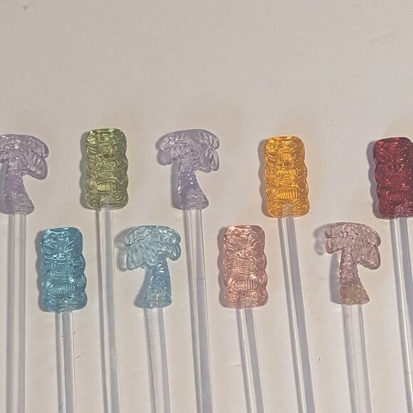 Vintage Tiki Stir Stick Swizzle Acrylic Tropical Bar Totem Palm Hawaiian MCM - Picture 2 of 4